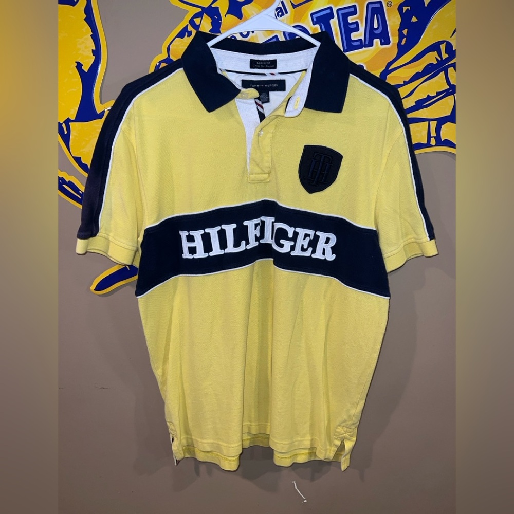 Tommy Hilfiger Yellow and Navy Polo